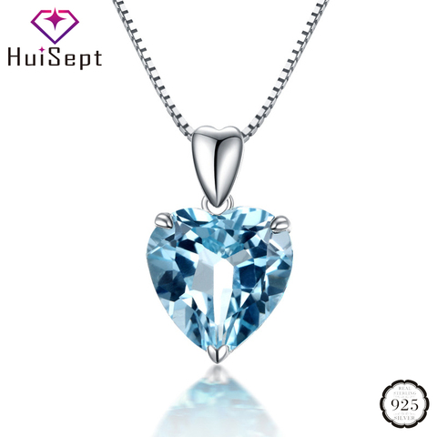 HuiSept Fashion argent 925 collier avec saphir en forme de coeur pierres précieuses pendentif bijoux pour femme mariage fiançailles fête cadeau ► Photo 1/6