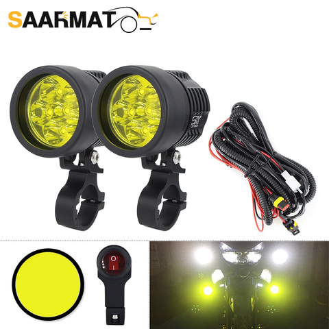 Phare anti-brouillard à led Double couleur pour motos, ampoule universelle pour motocyclette, ATV, haute luminosité, jaune blanc, 12V ► Photo 1/6