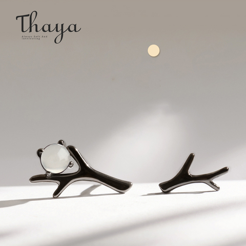 Thaya lune nuit Design boucles d'oreilles pierre de lune noir S925 boucles d'oreilles en argent Sterling pour les femmes Punk élégant Style bijoux cadeau ► Photo 1/6