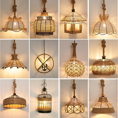 Lampe Vintage à suspension, ampoules d'intérieur, corde de chanvre E27, abat-jour, pour Bar, café, Loft, cordon d'éclairage ► Photo 1/6