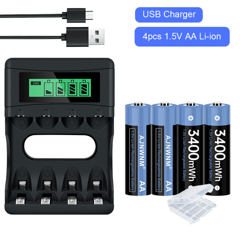 AA batterie Rechargeable 3400mWh 1.5v AA Li-ion batterie au Lithium avec chargeur LCD pour 1.5v Li-ion AA AAA batterie Rechargeable AA ► Photo 1/6