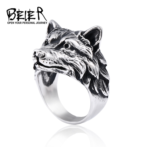 Beier-bague Viking nordique en acier inoxydable 316L pour hommes, bague loup Animal, bijoux de haute qualité, BR8-702 ► Photo 1/6