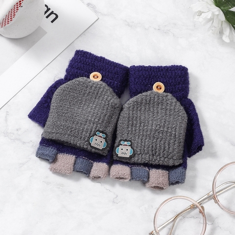 Gants chauds d'hiver pour enfants de 5 à 12 ans, mitaines, élastiques, tricotés, extensibles, en Patchwork, pour garçons et filles, sans doigts ► Photo 1/6