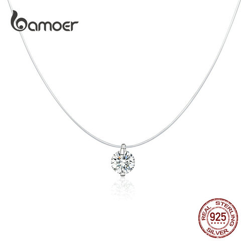 Bamoer argent Invisible chaîne colliers pendentifs strass Collier ras du cou Transparent ligne de pêche Collier Femme SCN332 ► Photo 1/5