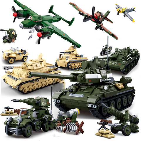 Véhicule militaire ww2 allemagne us tank T34 machine camion avion blocs de construction briques kits armée guerre mondiale 2 ww i ii ensembles de chasse ► Photo 1/6