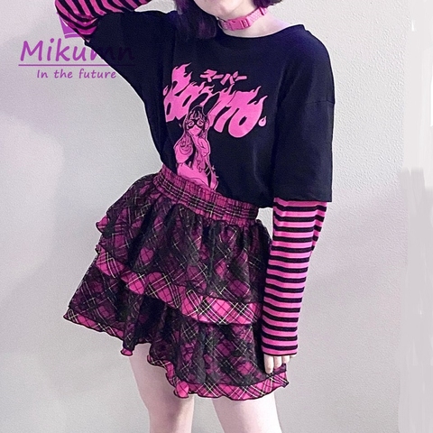 Jupe à carreaux japonais Harajuku Kawaii pour filles, tenue de bal gothique Punk Lolita, Mini jupes de gâteau en dentelle douce, jupes de Costume Cosplay ► Photo 1/6