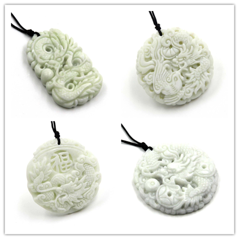 Pendentif Dragon en jade blanc naturel breloque collier, bijoux, amulette porte-bonheur pour hommes et femmes sculpté à la main, accessoires de mode, idée cadeau ► Photo 1/6