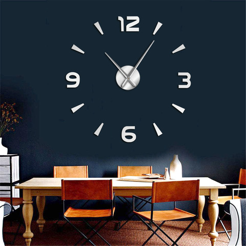 Grande horloge murale sans cadre, Kit moderne d'intérieur, miroir muet, autocollants de décoration pour la maison, le bureau et l'école ► Photo 1/6