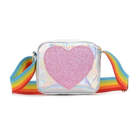 Arc-en-ciel amour petites filles, Mini porte-monnaie, jolis petits sacs carrés à bandoulière en cuir PU pour bébés garçons ► Photo 1/1