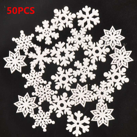 50pc 35mm mélange forme en bois blanc flocons de neige ornements de noël pendentifs de noël nouvel an décorations de noël pour la maison navidad ► Photo 1/6