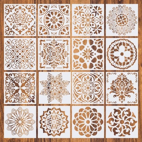 16 pièces/ensemble 15*15cm Mandala peinture pochoirs bricolage dessin Scrapbook mur pochoir peinture pour bois carrelage tissu Art modèle ► Photo 1/6