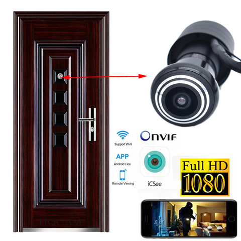 1080P Mini judas Wifi porte oeil trou caméra sans fil IP P2P Onvif détection de mouvement bidirectionnelle Audio ICSEE caméra TF carte Slot ► Photo 1/6