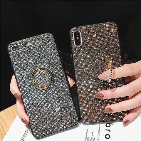 Coque de téléphone pour Samsung Galaxy Note 10 Plus S10 Lite Note 9 A10 A20E A30S A10S A70 A50 A51 A71 Fingger Rring couverture de paillettes ► Photo 1/6