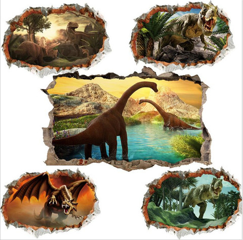 Autocollants muraux de dinosaures vifs 3d, pour chambre d'enfants, décoration de la maison, Animal, Art Mural, Diy bricolage ► Photo 1/6