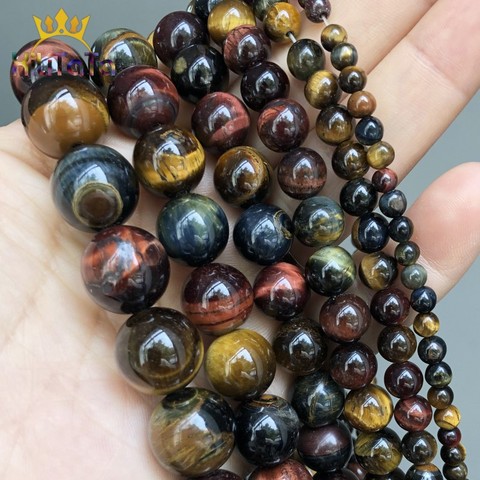 Pierre naturelle multicolore oeil de tigre perles rondes en vrac pour la fabrication de bijoux 4 6 8 10 12 14mm bracelet à bricoler soi-même accessoires 15 ''brins ► Photo 1/6