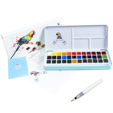 Meiliang-ensemble de peinture pour aquarelle, 36 couleurs, aquarelle, non toxique, boîtier Portable en métal avec Palette et pinceaux artistiques ► Photo 1/6