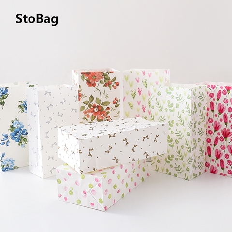 StoBag 10 pièces fleur Kraft noël papier sac stockage cadeau bonbons chocolat emballage chapeau cuisson biscuits décoration fête Snack ► Photo 1/6