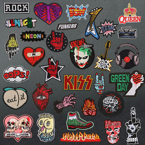 Band Patches for Clothing Embroidered Iron Patch on Clothes Punk Music Rock Stripes Pow Guitar Applique Iron-on Hippie Sticker ► Photo 1/6