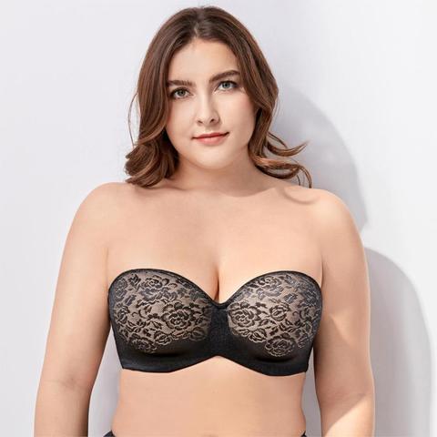 Soutien-gorge sans bretelles en dentelle sans couture à armatures pour femmes grande taille ► Photo 1/6