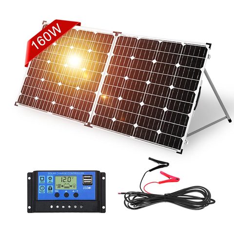 Dokio 160W(2 pièces x 80W) panneau solaire pliable 18V + 5V 2A USB 10A 12V/24V panneau de commande solaire facile à transporter chargeur de cellule/système ► Photo 1/6