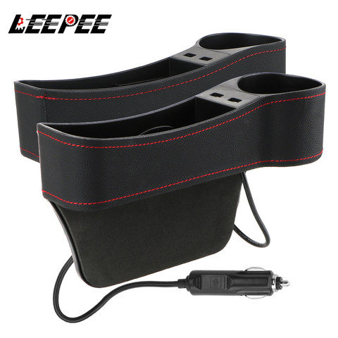 Organisateur de voiture Auto fente poche double USB chargeur téléphone bouteille support de tasse siège fente cuir boîte de rangement accessoires de voiture ► Photo 1/6