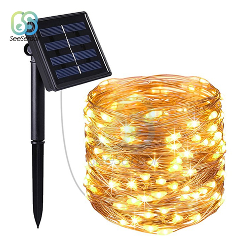 Guirlande solaire d'extérieur, fil de lumière LED, 10m, 100 s LED, luminaire imperméable, luminaire de jardin, fêtes féeriques, noël, noël ► Photo 1/6