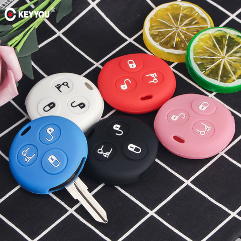 KEYYOU-housse pour clés de voiture en Silicone à 3 boutons, housse pour Mercedes Benz Smart City Roadster, pour deux clés, décoration ► Photo 1/6