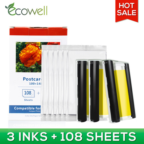 ECOWELL-jeu d'encre pour imprimante, ensemble de papier et Cassette d'encre couleur 6 pouces, KP 108IN KP 36 pouces, pour Canon Selphy, cp1300, cp1200, cp900, cp910 ► Photo 1/6