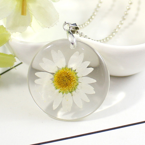 Collier de fleurs séchées en cristal pour femmes, pendentif fleur séchée en cristal, goutte de chrysanthème, Gel, spécimen de plante, pendentif fleur séchée, breloque ► Photo 1/6