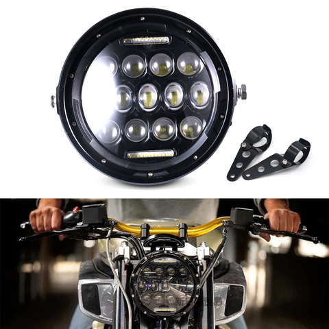 Lampe frontale ronde noire rétro pour moto, 7 pouces, moteur universel, pour café Racer Bobber Honda GS125 CG125 ► Photo 1/6