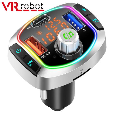 Transmetteur FM Bluetooth pour voiture, rétro-éclairé, lecteur disque TF/U MP3, mains-libres, Kit de voiture, adaptateur double port USB, charge rapide LED + PD type-c, 3.0 ► Photo 1/6