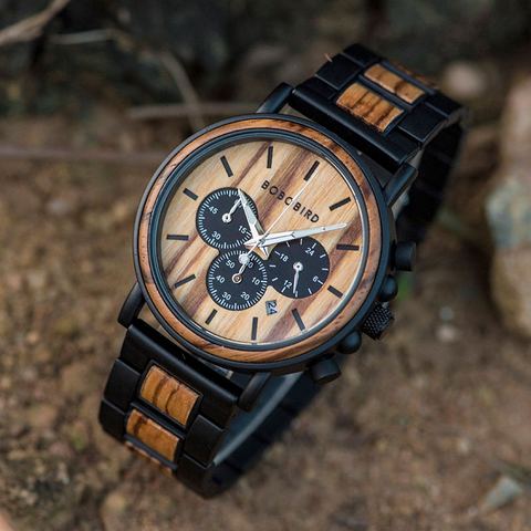 BOBO BIRD – montre de luxe en métal et bois pour hommes, chronographe, à Quartz, cadeau de noël personnalisé ► Photo 1/6