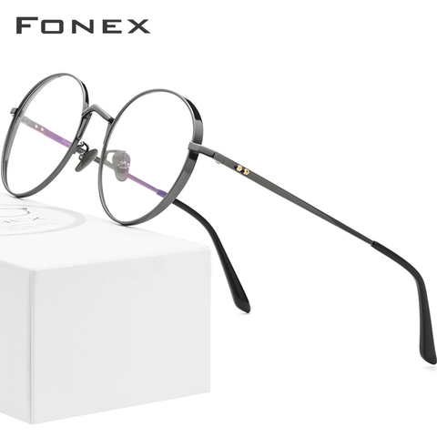 FONEX pur titane lunettes cadre hommes rétro rond myopie optique Prescription lunettes cadres femmes Vintage lunettes 884 ► Photo 1/6