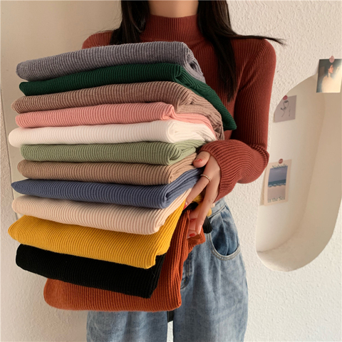 55% HORS 2022 Printemps Femmes manches longues Col Roulé Élasticité Décontracté pull pull pulls bureau pull coréen Femelle T-shirts ► Photo 1/6