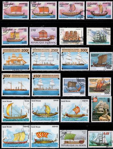 Timbres-poste pour bateau et voilier, thème tous différents de nombreux pays, pas de répétition, 50 pièces/lot ► Photo 1/2