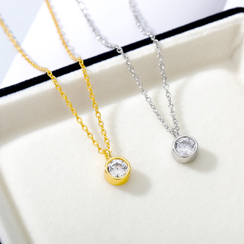 Simple mignon minuscule rond cercle cristal pendentif collier en acier inoxydable amour court cubique zircone collier bijoux pour fille fête ► Photo 1/6