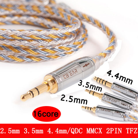 Câble cuivre plaqué argent 16 noyaux 2.5/3.5/4.4MM avec connecteur MMCX/2pin/QDC TFZ pour KZ ZS10Pro ZSN AS16 ZSX ► Photo 1/6