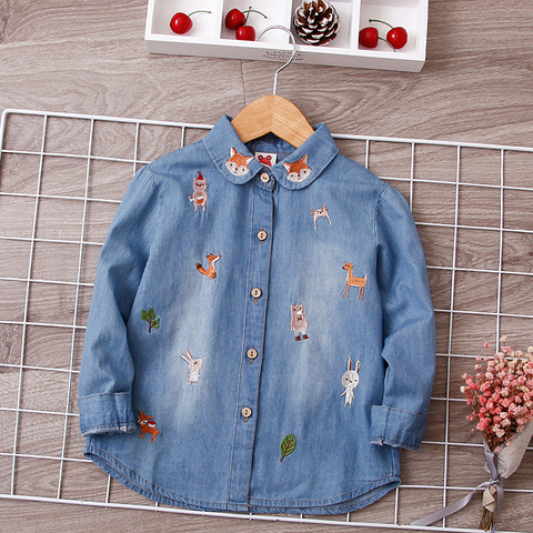 Fille Denim chemises coton Blouses pour enfants vêtements filles jean chemises à manches longues hauts enfants printemps automne école vêtements 2022 ► Photo 1/6