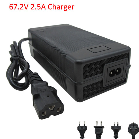 Chargeur 60V, 67.2 V, 2a, 67.2 volts, 2,5 a, Lithium-ion, prise 3 broches T/PC/IEC, pour batterie de vélo, scooter, moto, 30a, 20ah ► Photo 1/6