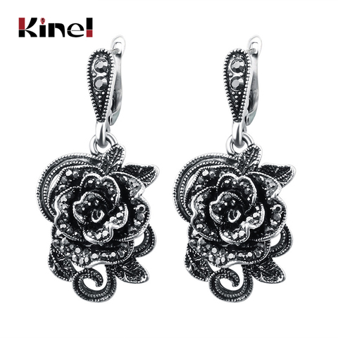 Kinel-boucles d'oreilles Vintage pour femmes, boucles d'oreilles Vintage pour femmes, couleur argent, noir CZ, bijoux à la mode, cadeau ► Photo 1/6