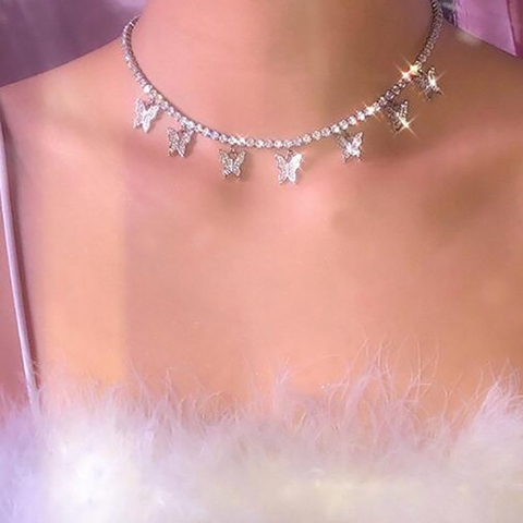 Collier avec pendentif papillon en cristal pour femmes, petit Animal, bijoux de fête, ras du cou avec strass, 2022 ► Photo 1/6