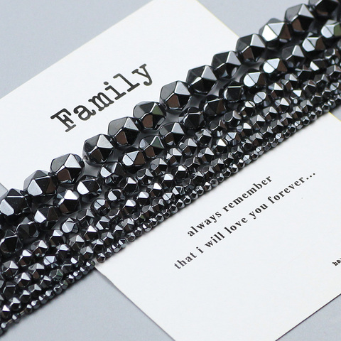 WLYeeS-perles en pierre naturelle à facettes en hématite noire pour la fabrication de bijoux, perles rondes de 2/3/4/6/8/10mm, accessoires Bracelets à faire soi-même ► Photo 1/5