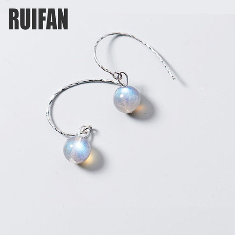 Ruifan-boucles d'oreilles gris en pierre de lune naturelle pour femmes, en argent Sterling 100%, bijoux à la mode pour filles, YEA241 ► Photo 1/6