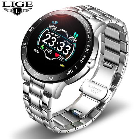 LIGE – montre connectée en acier pour hommes, étanche, Reloj Hombre, Mode Sport, pression artérielle, fréquence cardiaque, fitness ► Photo 1/6