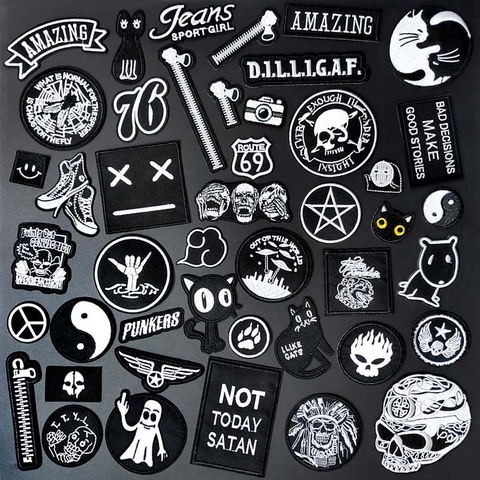 Patch de broderie de vêtement noir et blanc Applique repassage vêtements fournitures de couture Badges décoratifs patchs pour vêtements ► Photo 1/6