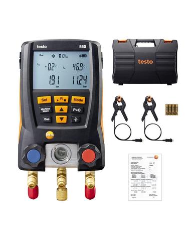 Testo 550 avec 4 pièces de tuyaux kit de jauge de collecteur numérique avec Bluetooth/APP 0563 1550, 2 pièces sondes de serrage, valise ► Photo 1/5