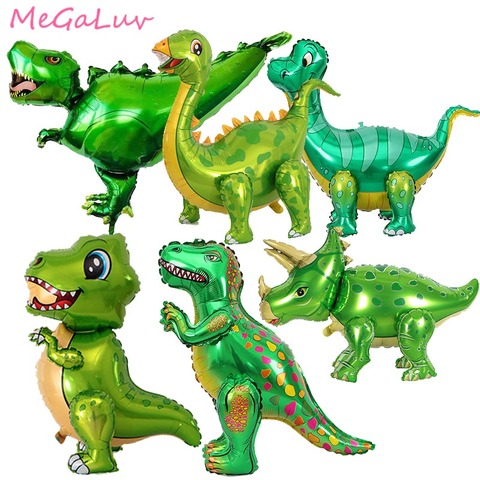 Ballons de dinosaure en vert en feuille debout, fournitures pour fête de la Jungle et des animaux pour anniversaire ► Photo 1/6