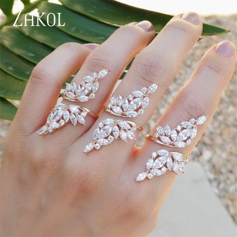 ZAKOL Vintage or blanc couleur cristal zircone doigt ouvert anneaux pour fille à la mode aile forme fête femmes bijoux cadeau ► Photo 1/6