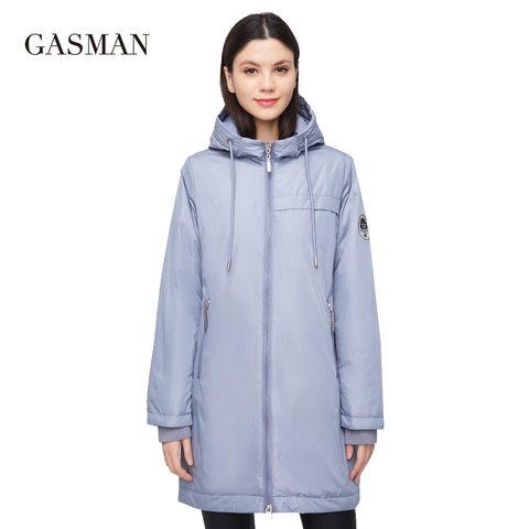 GASMAN – manteau Long en coton à capuche pour femme, veste chaude, coupe-vent, fermeture éclair, solide, automne ► Photo 1/6