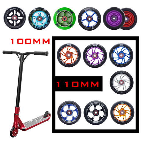 [100mm 110mm] roues de Scooter de rechange Push/Kick/Stunt avec roulements et bagues pièces de Scooter accessoires 2 pièces/ensemble ► Photo 1/6